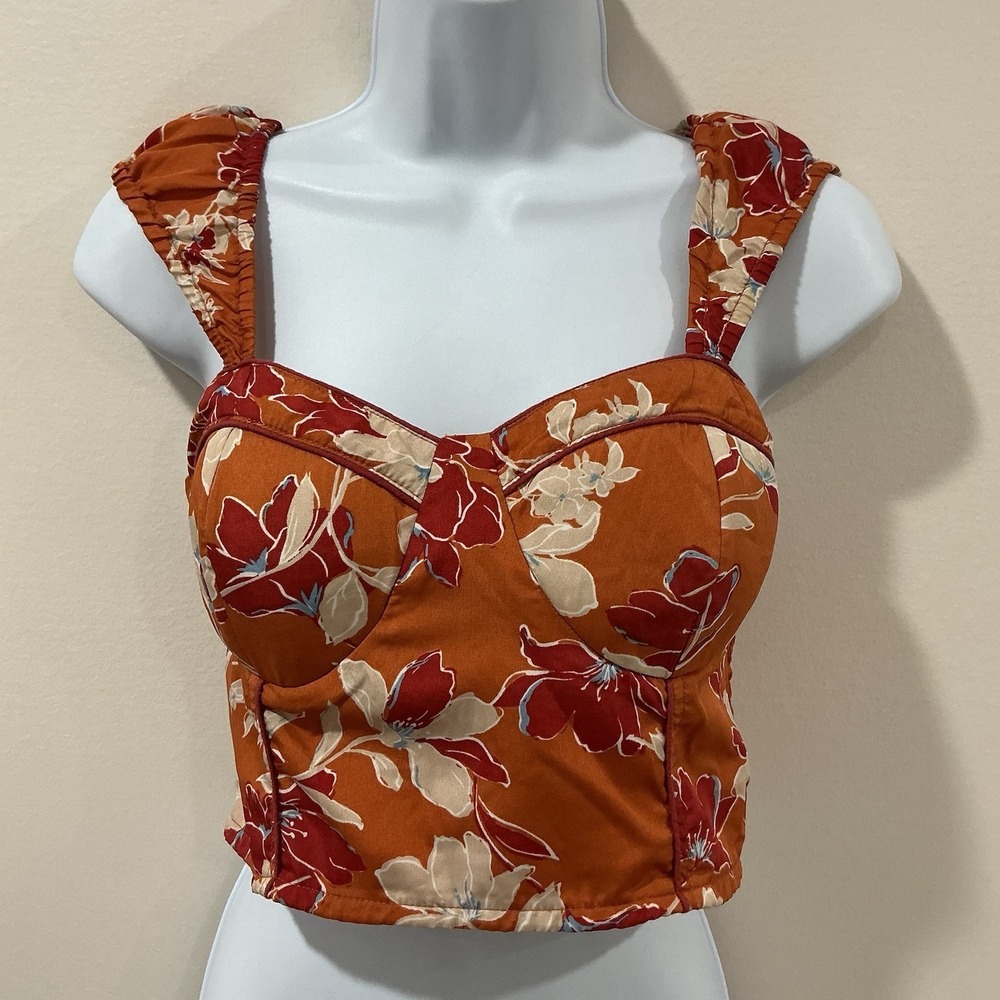 Band of Gypsies BOG Collective Brown smocked floral ruffle crop top Size‎ M Boho